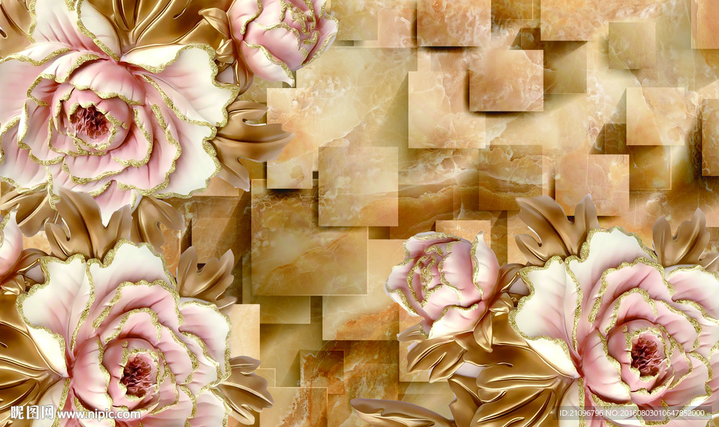 立体花朵玉雕背景墙