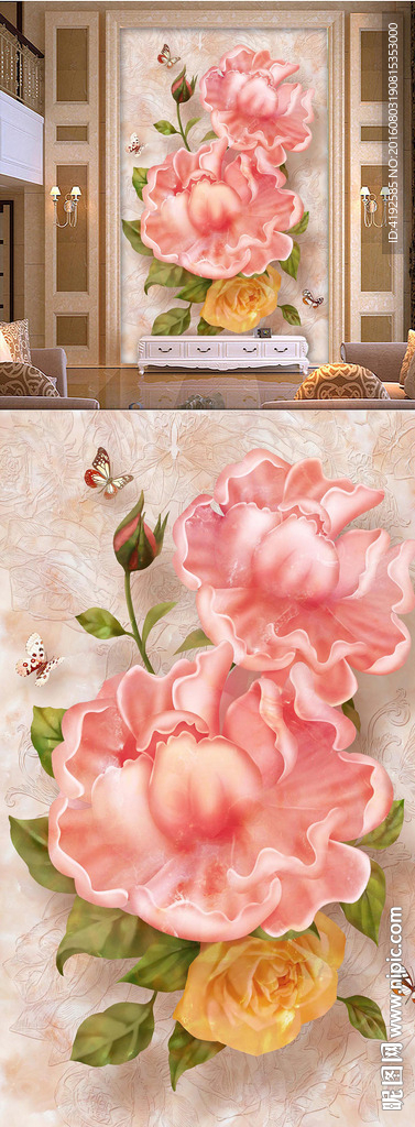 浮雕玫瑰电视背景墙壁画