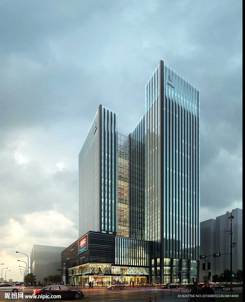 金融中心商务大厦黄昏建筑效果图