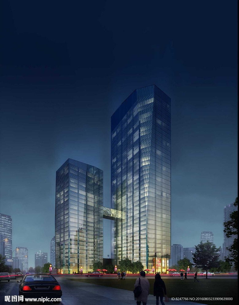 商务大厦夜景建筑效果图