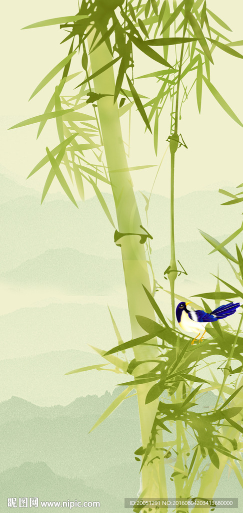 玄关背景墙竹子中式