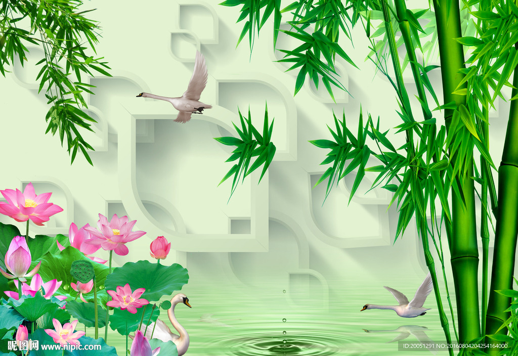 3d背景墙 荷花竹子