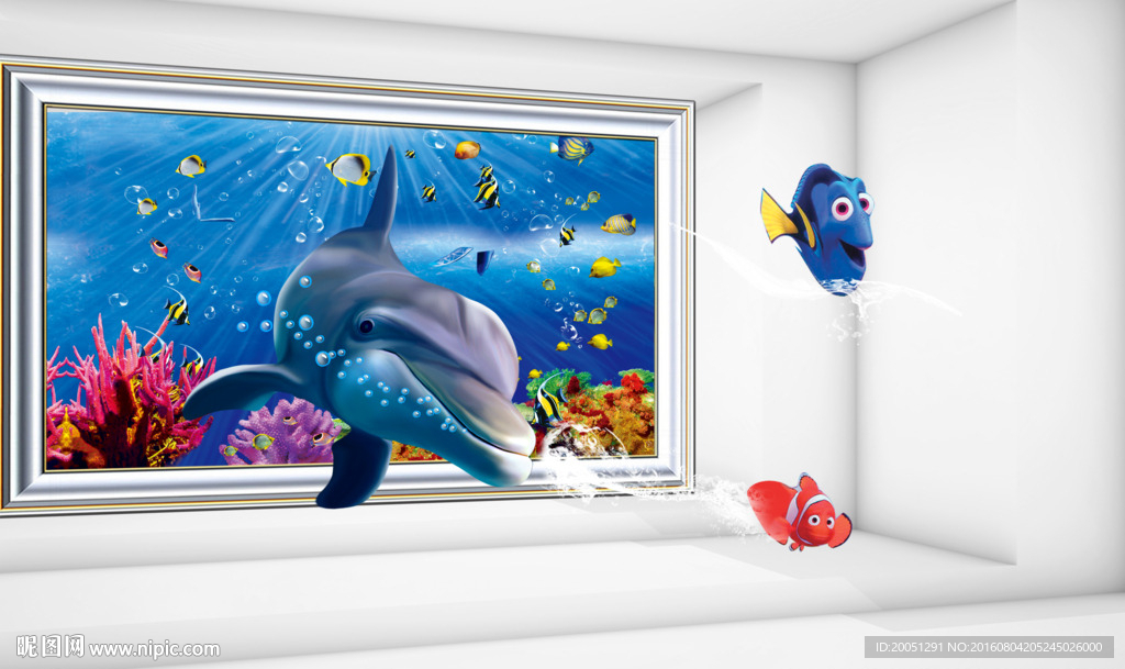 3d背景墙海豚
