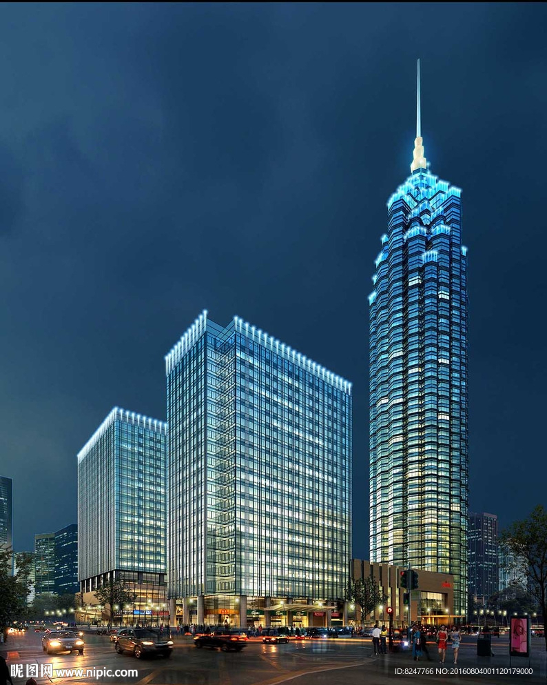 五星级酒店夜景建筑效图