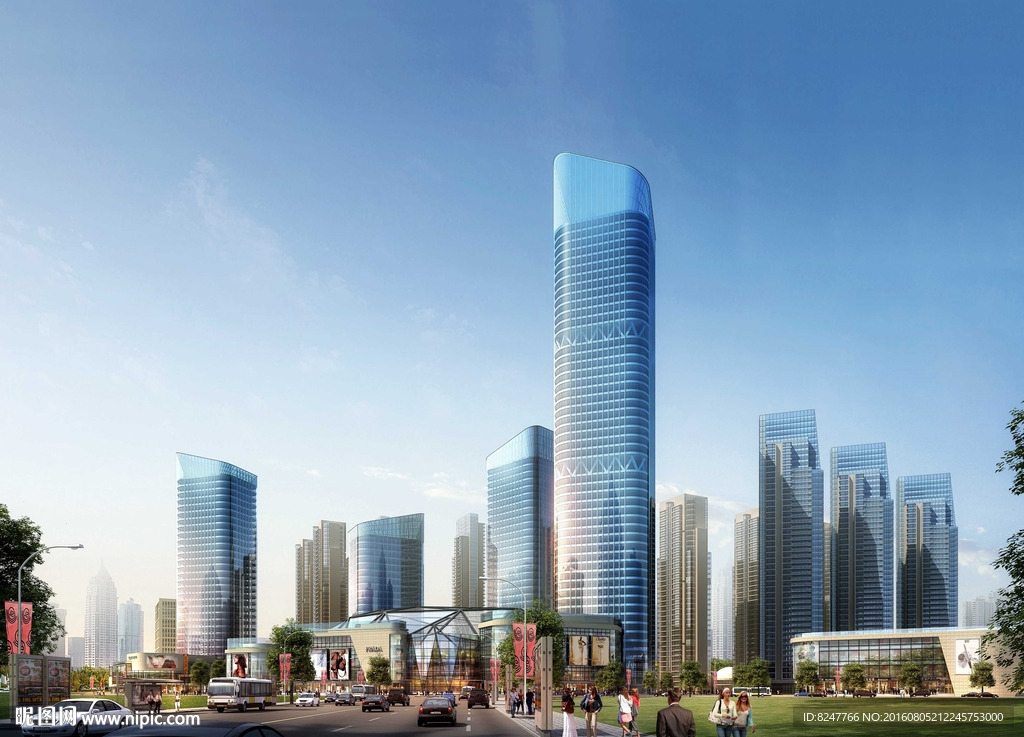 影院美食城中心区夜景建筑效果图