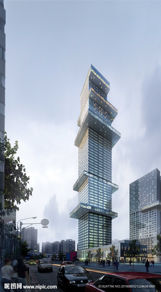 异形大厦阴天建筑效果图