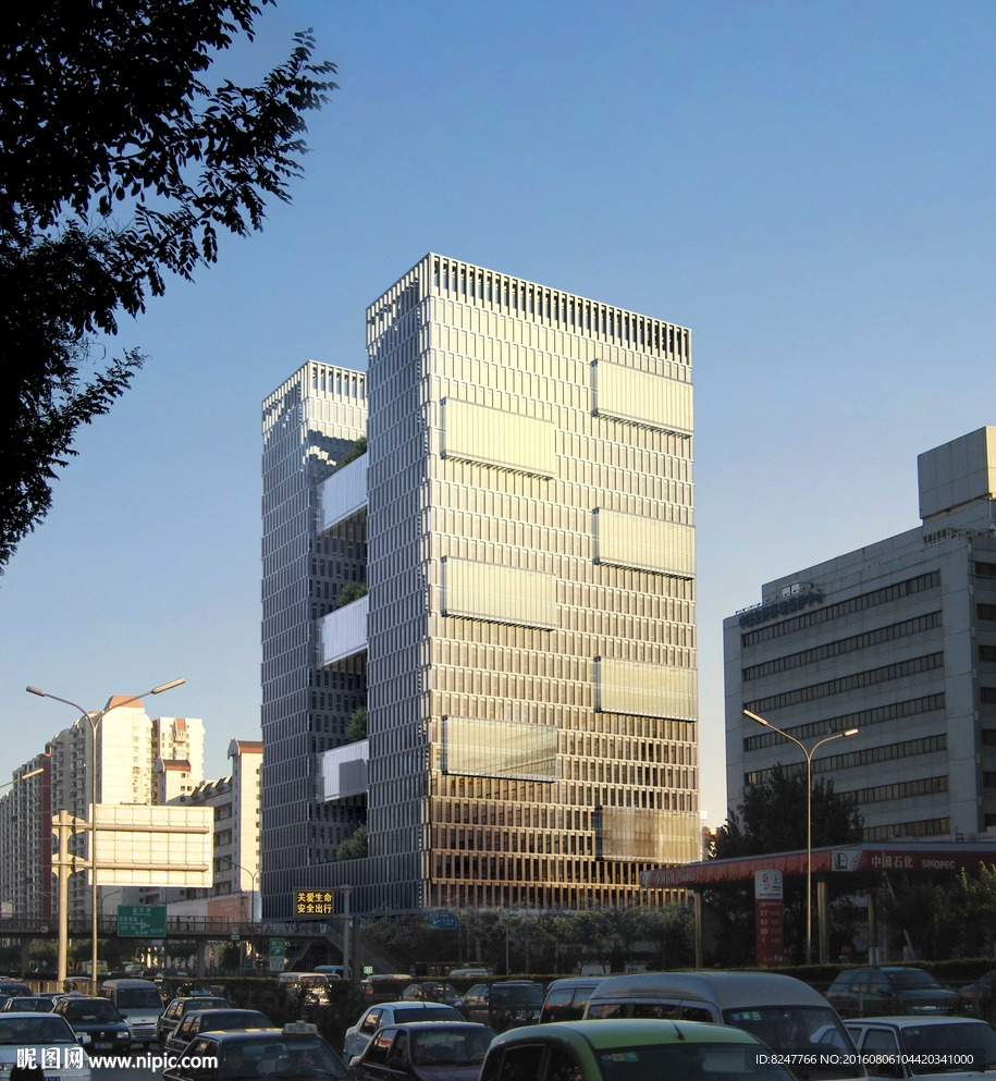 金融商务中心黄昏建筑效果图