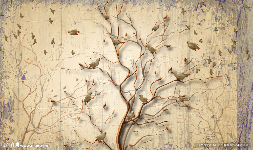 3D花鸟图装饰画背景墙