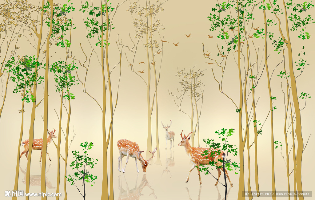 3D小鹿树背景墙