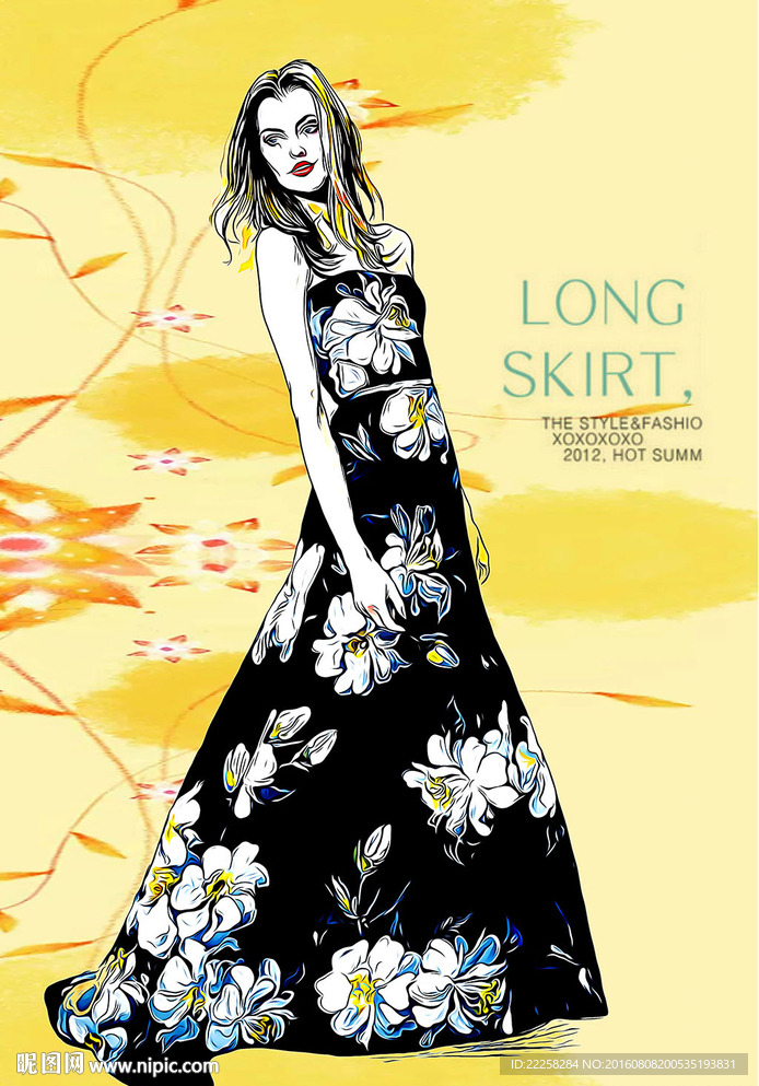 花裙少女插画分层图片