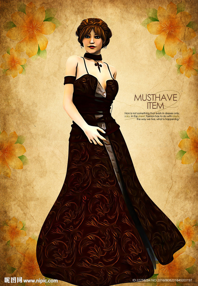 复古女人插画分层