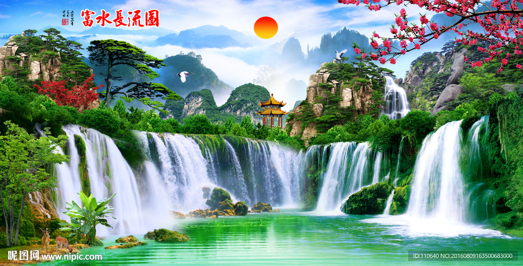 3D背景墙立体山水画