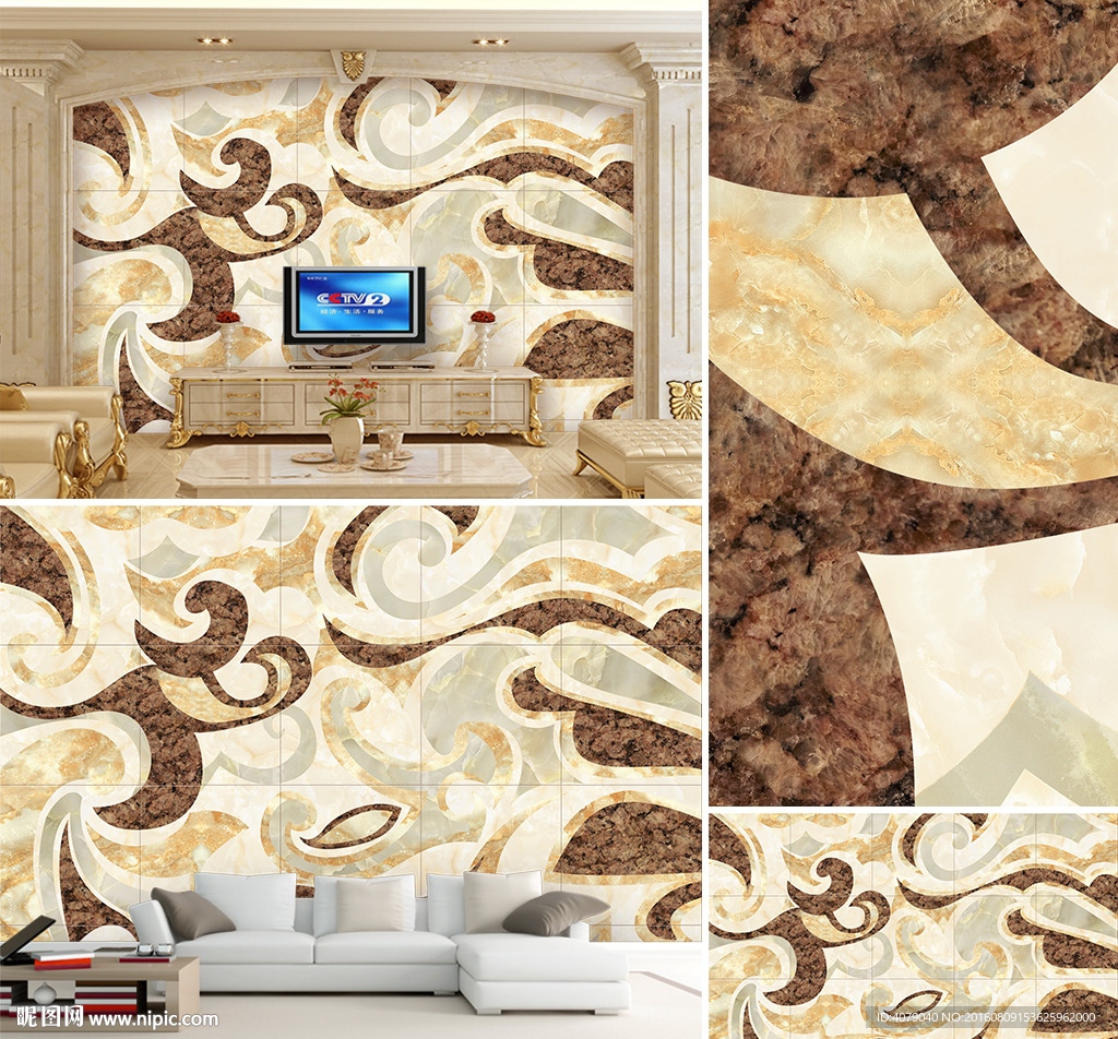 抽象简约大理石微晶石电视背景墙