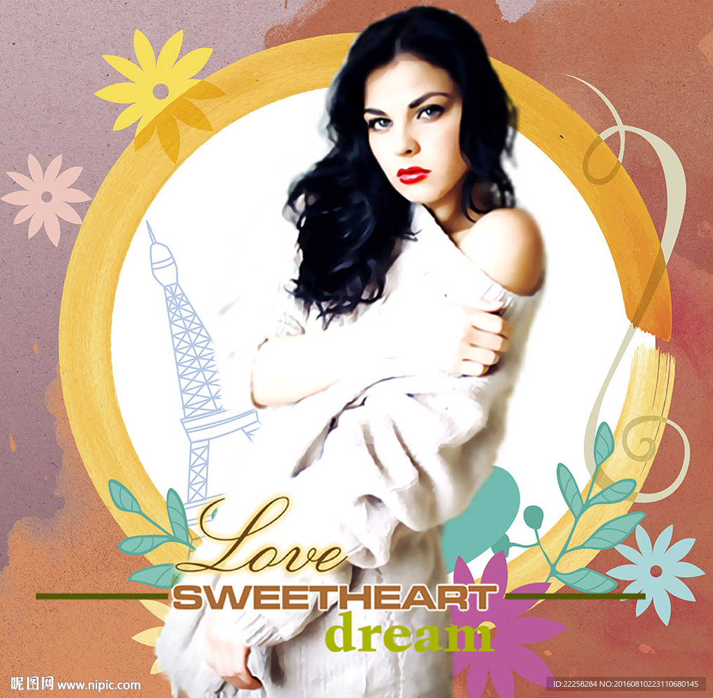 优雅女性插画分层