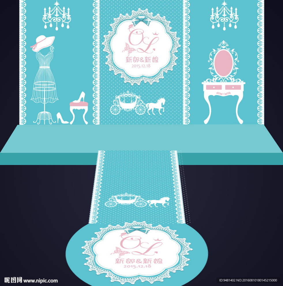 蒂芙尼蓝色粉色马车蕾丝婚礼