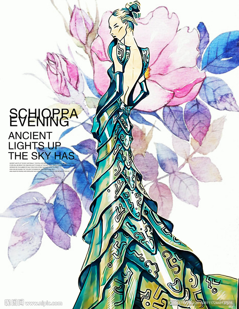 裸背礼服美女插画分层