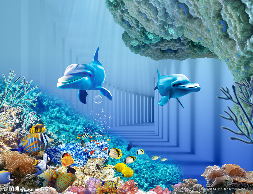 3d海豚背景墙