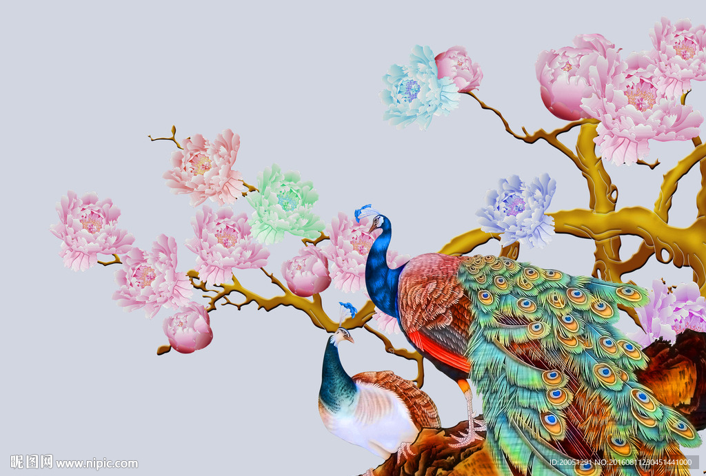孔雀背景墙
