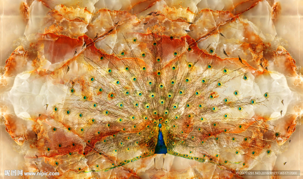 大型玉雕孔雀背景墙