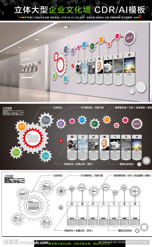 齿轮立体企业文化墙图片