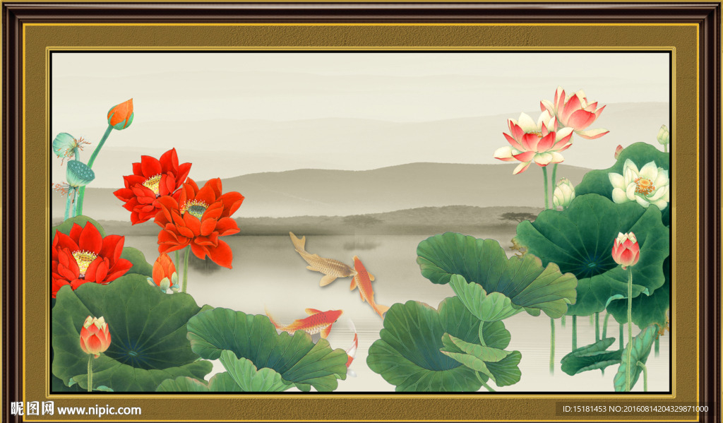 荷花鲤鱼图