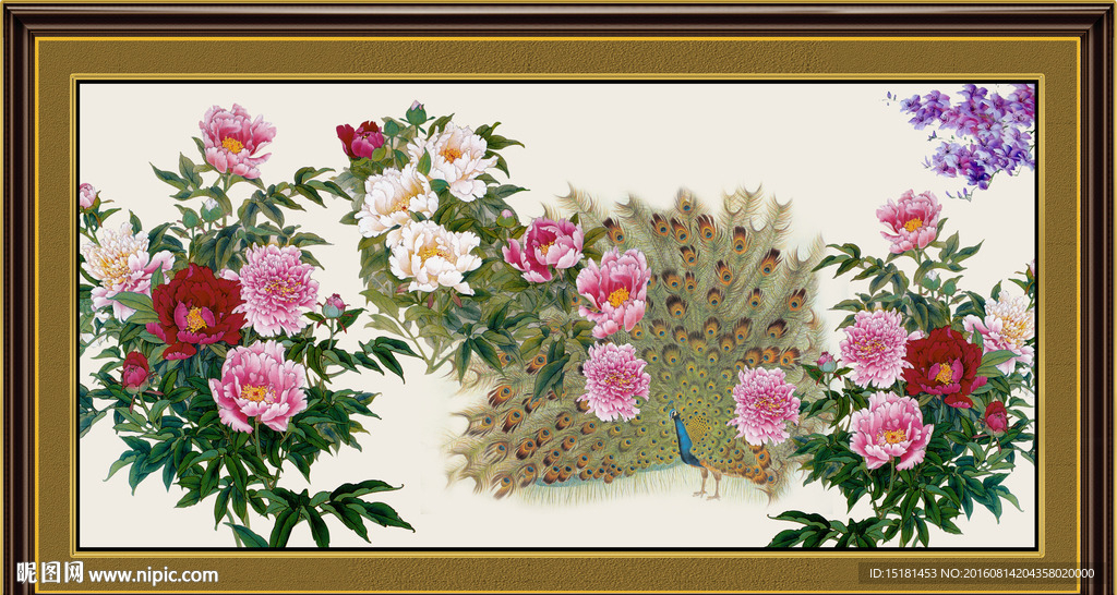 花开富贵孔雀图