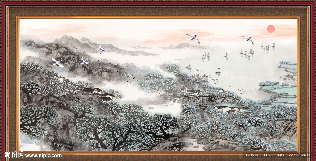 水墨山水画 旭日