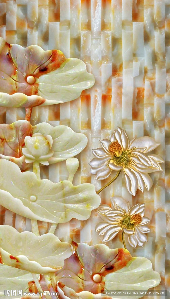 玉雕荷花背景墙