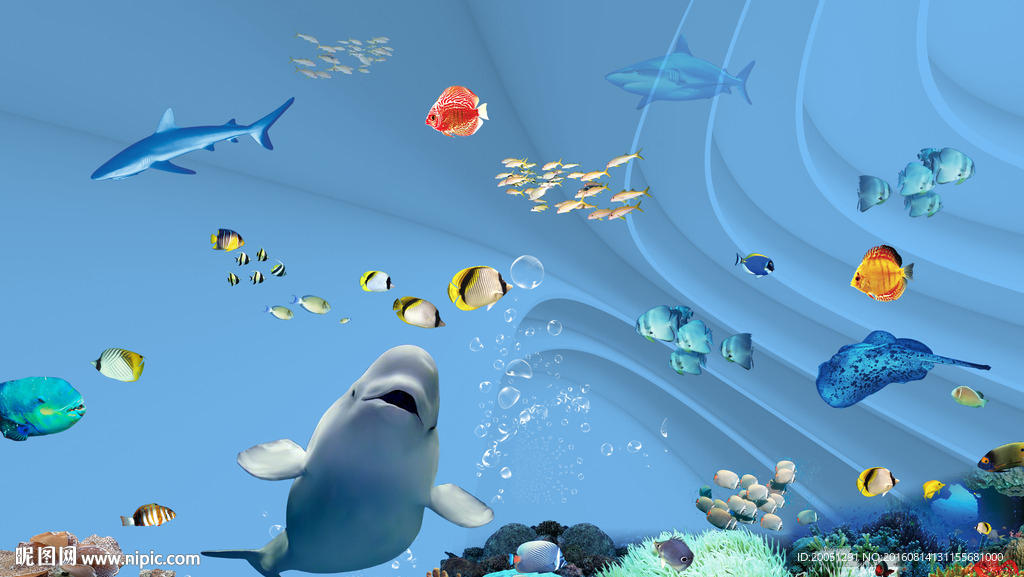 3d背景墙海豚