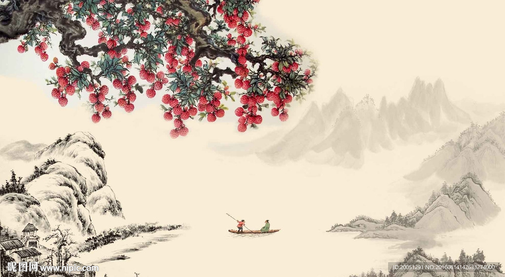 水墨山水风景背景墙