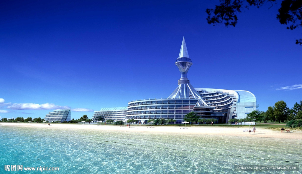 海边沙滩超五星级酒店建筑效果图