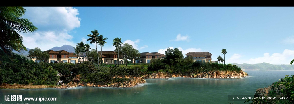 海边度假酒店白天建筑效果图