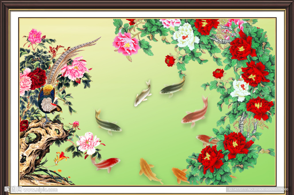 牡丹鲤鱼图