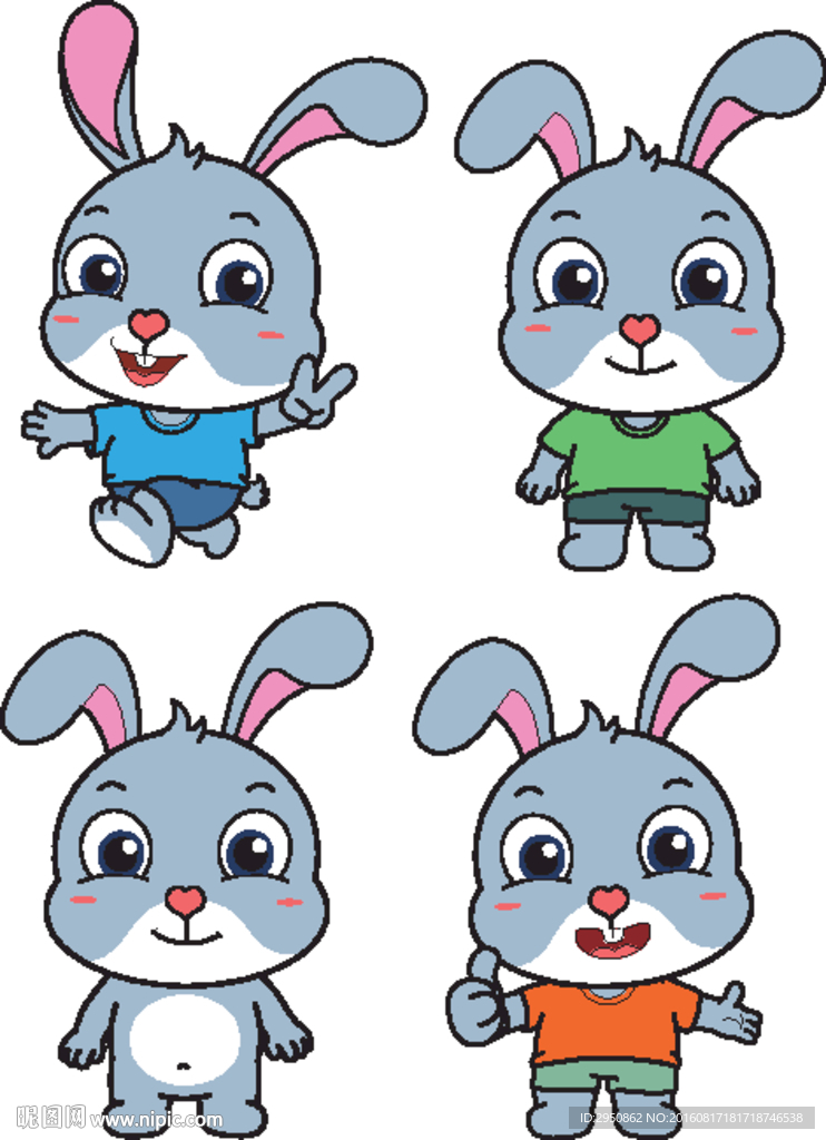 卡通可爱小灰兔矢量造型图集