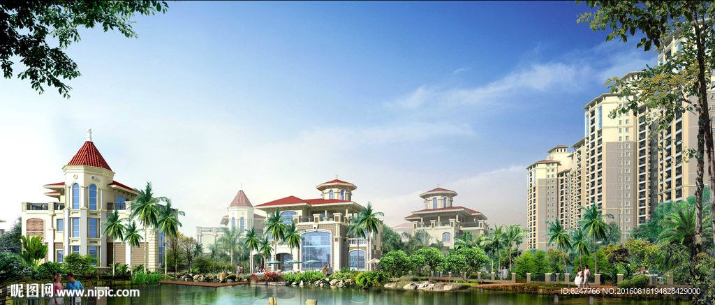 别墅住宅白天建筑效果图