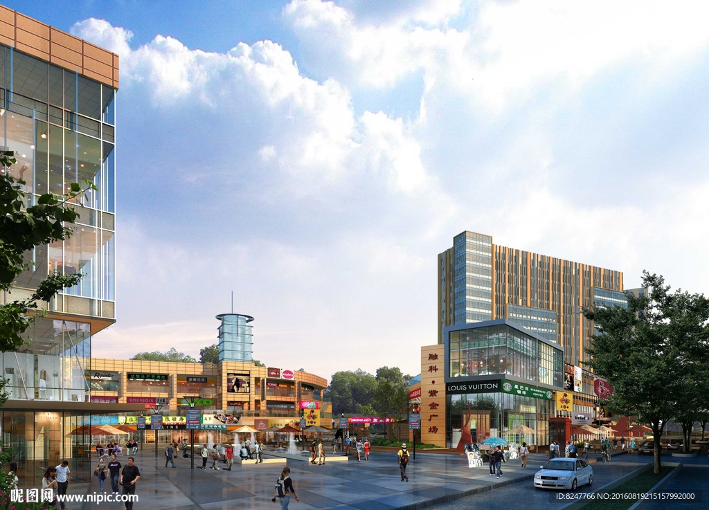 休闲街购物广场建筑效果图