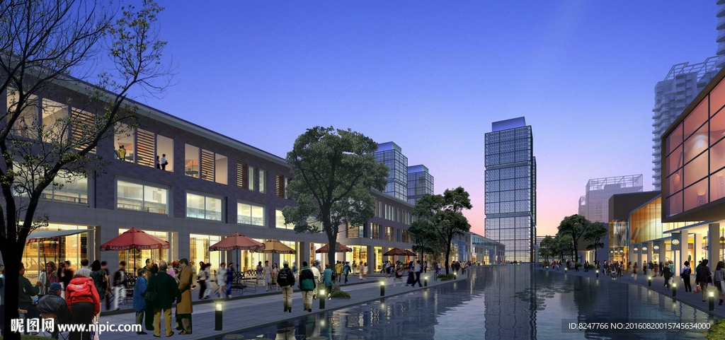 夜景商业街购物建筑效果图