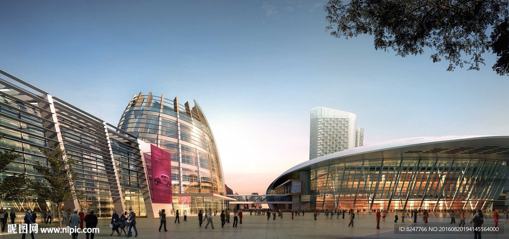购物广场黄昏建筑效果图