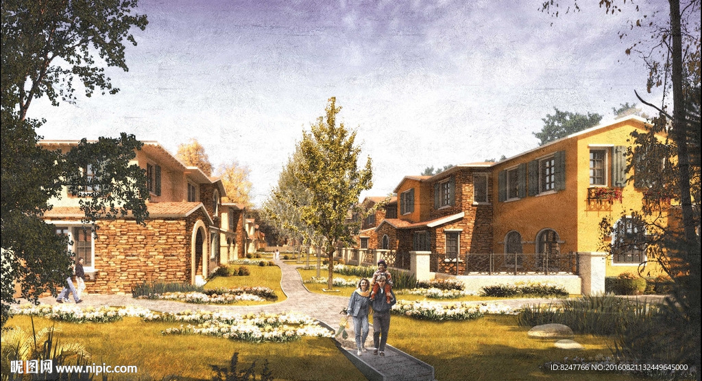 别墅住宅区景观建筑效果图