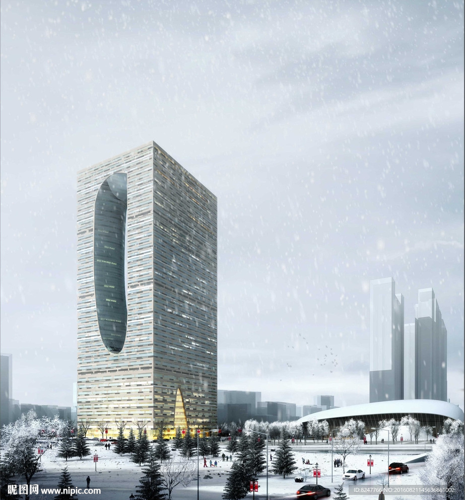国际金融中心大厦雪景建筑效果图