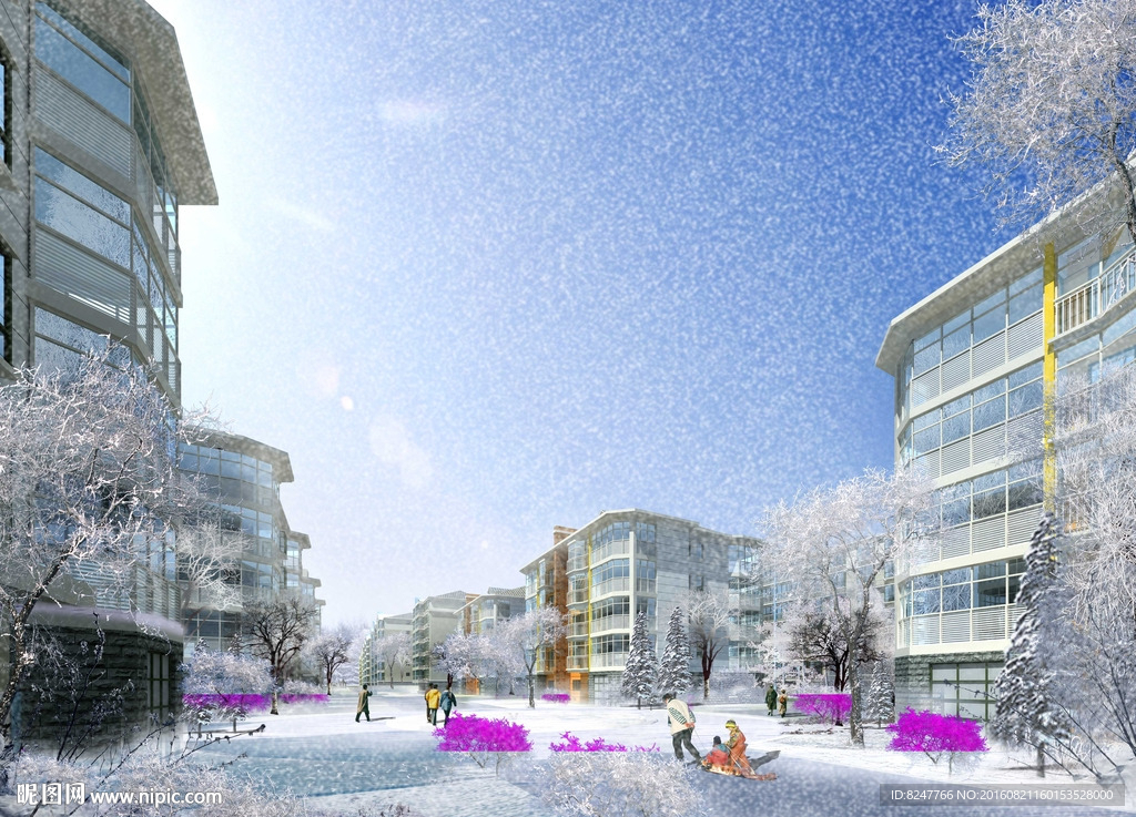 住宅雪景建筑效果图