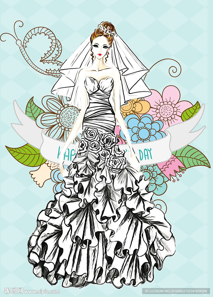 婚纱新娘插画设计图