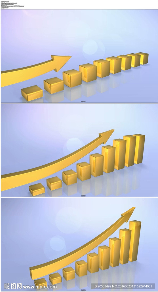 3D金黄色柱状图生长