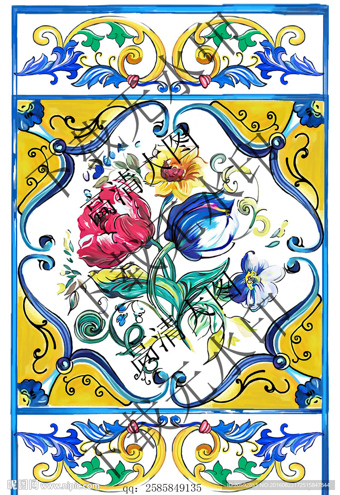 手绘意大利风情瓷砖纹样