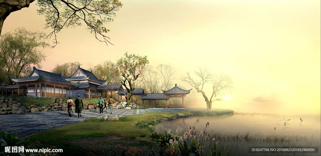 中国风建筑公园景观效果图