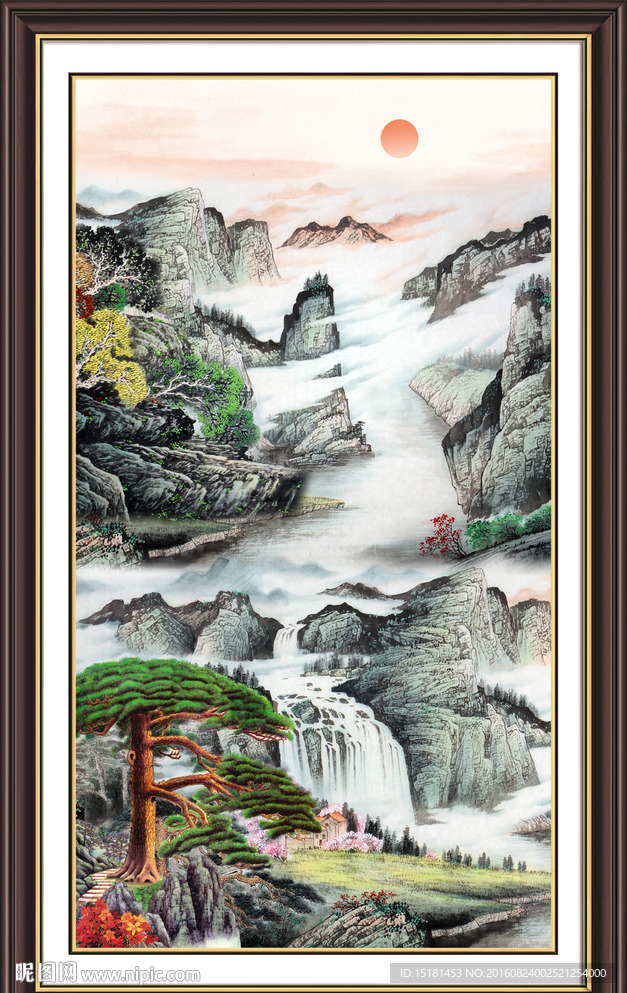 国画山水迎客松