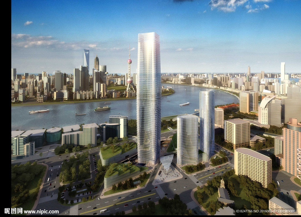 现代大都市鸟瞰建筑效果图