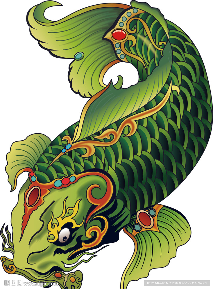 AI鲤鱼纹身矢量图