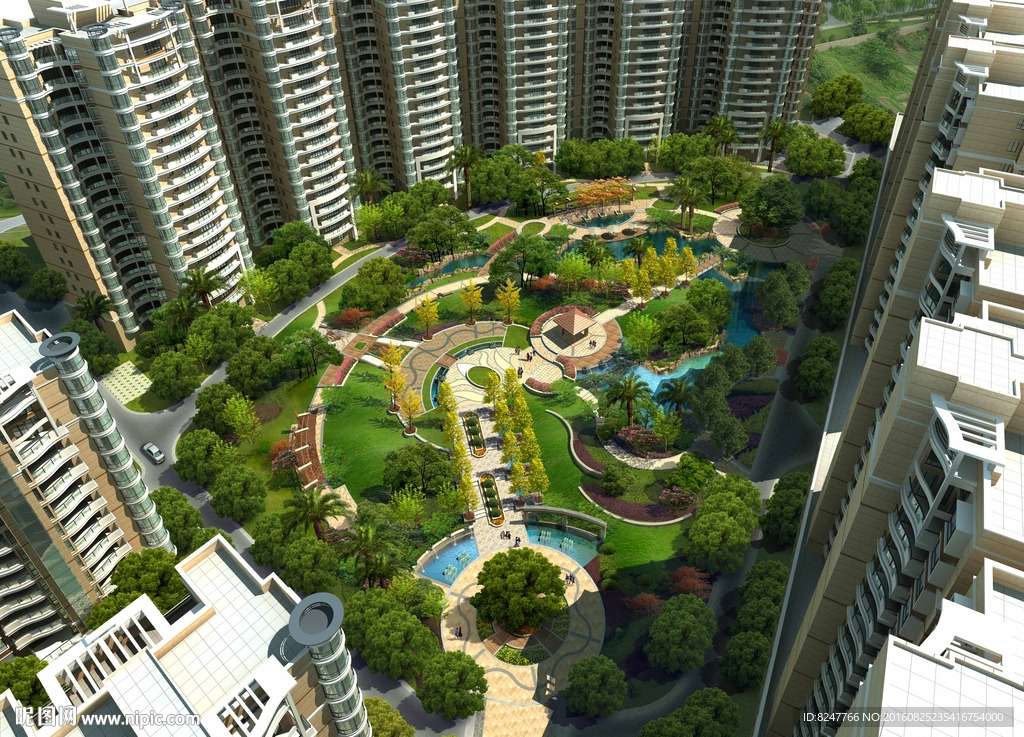 住宅区内廷景观鸟瞰效果图