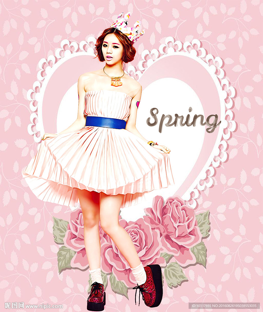 粉裙少女插画